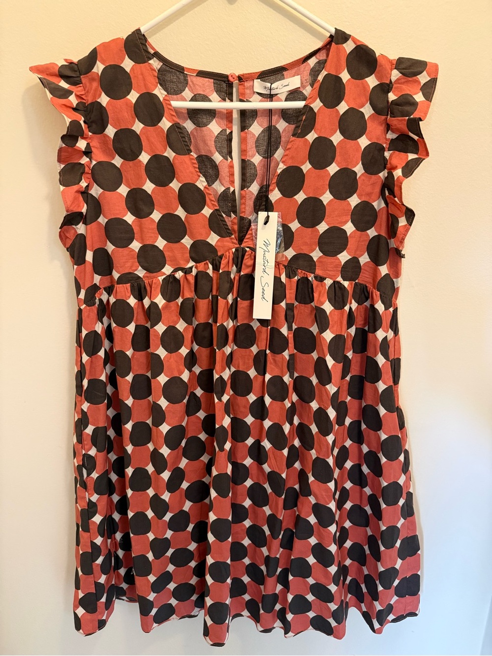 Mustard Seed Rust and Black Polka Dot V-Neck Dress with Romper lining underneath